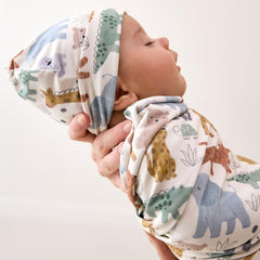 Close-up of the Safari print on soft viscose from bamboo fabric.
