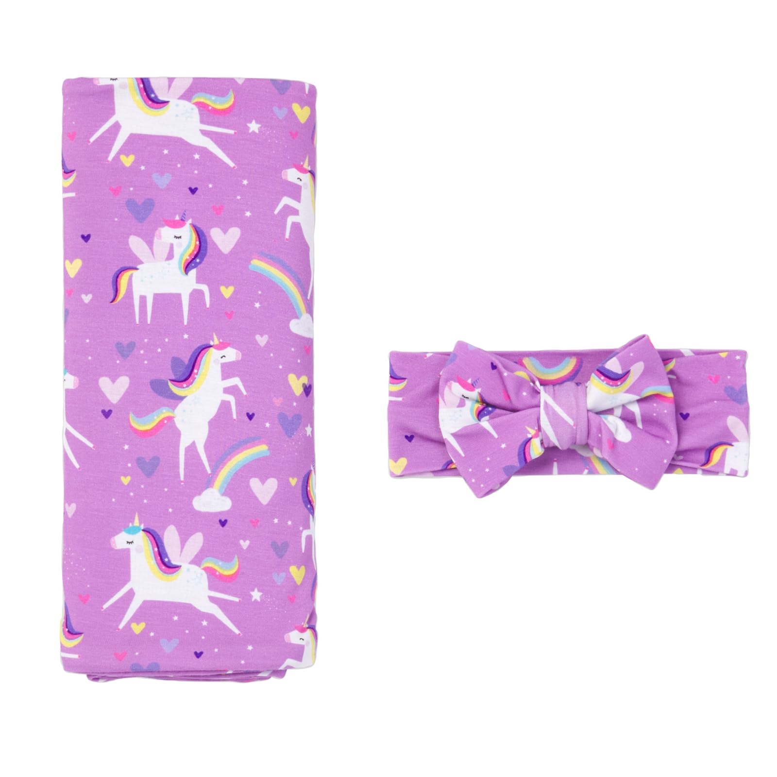 Little Sleepies swaddle unicorn pattern provides a soothing newborn touch.