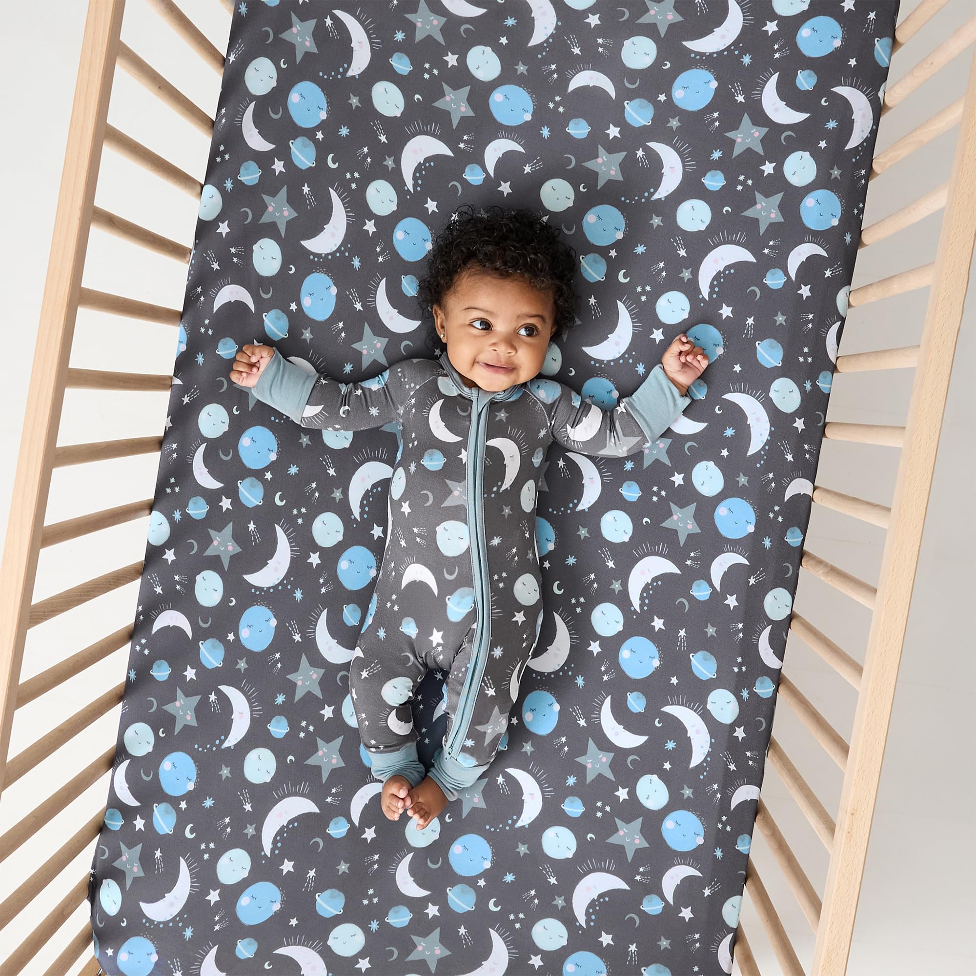 Little Sleepies easy-care crib sheet is machine washable and durable for daily use.