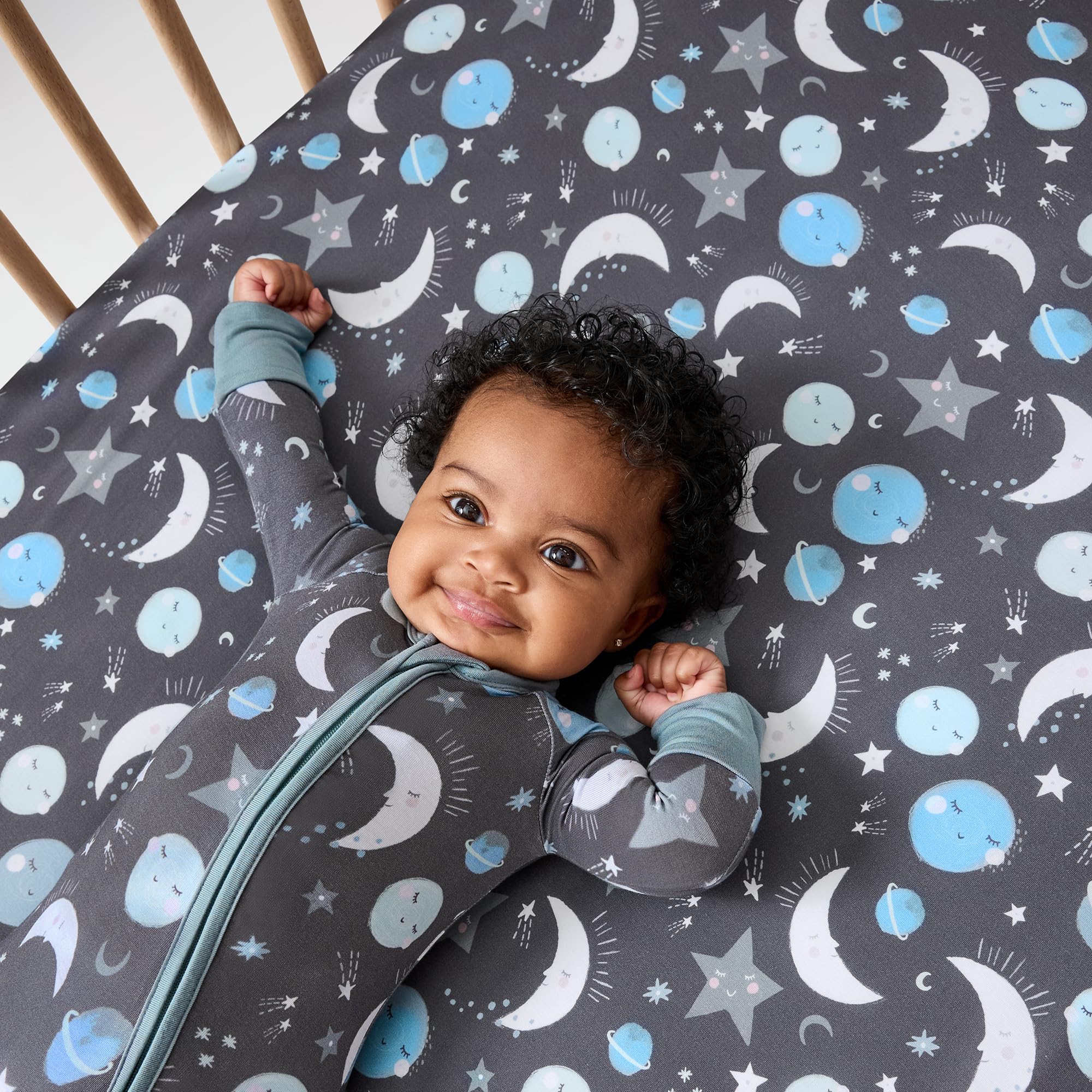 Little Sleepies Cookies & Milk print crib sheet adds playful nursery style.
