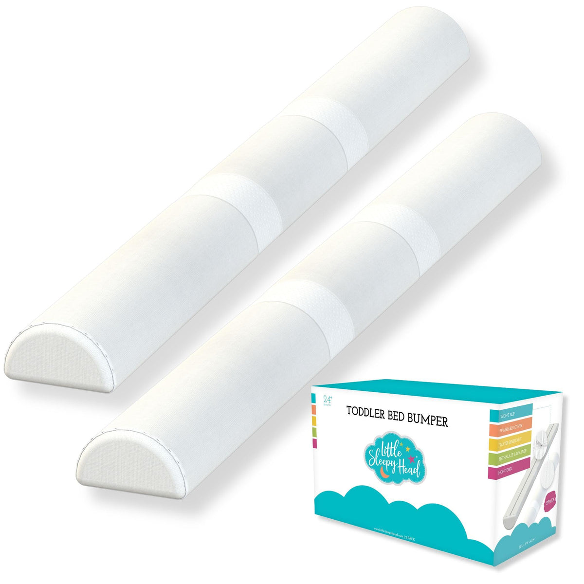 Little Sleepy Head bed bumper with soft cover on a toddler bed rail offers safer nights