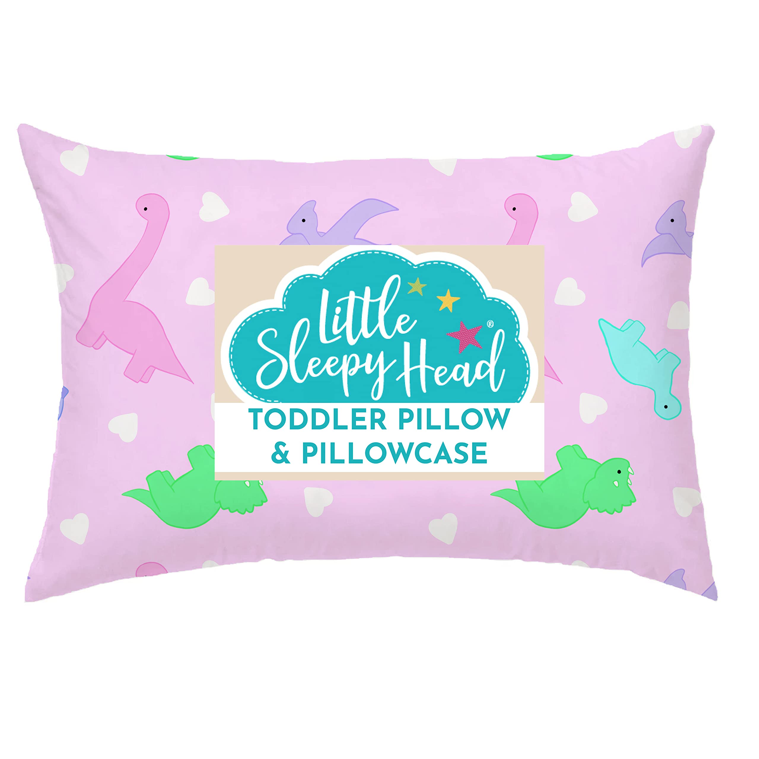 Little Sleepy Head dinosaur pink pillow for toddlers with neck support.