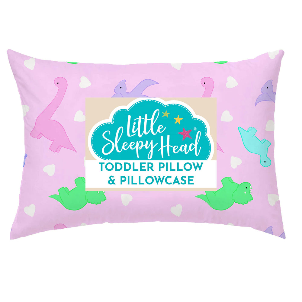 Little Sleepy Head dinosaur pink pillow for toddlers with neck support.