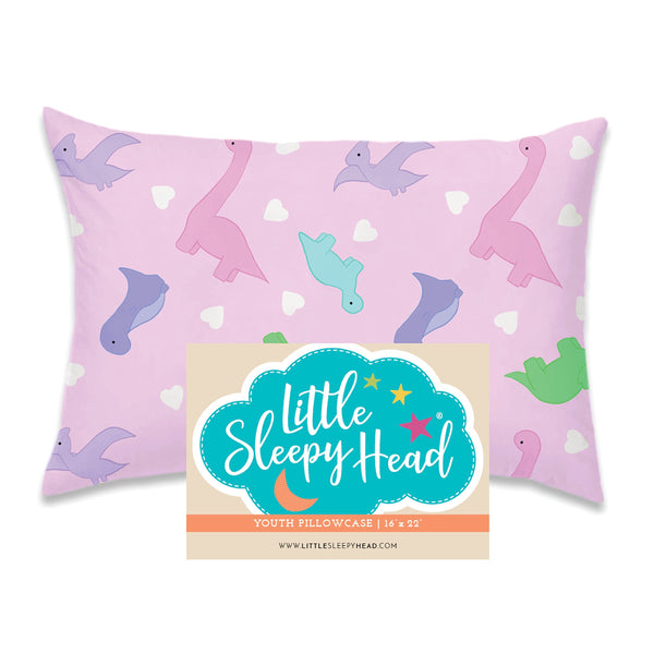 Little Sleepy Head dinosaurs pink youth pillow case, 16x22, snug home or travel use.