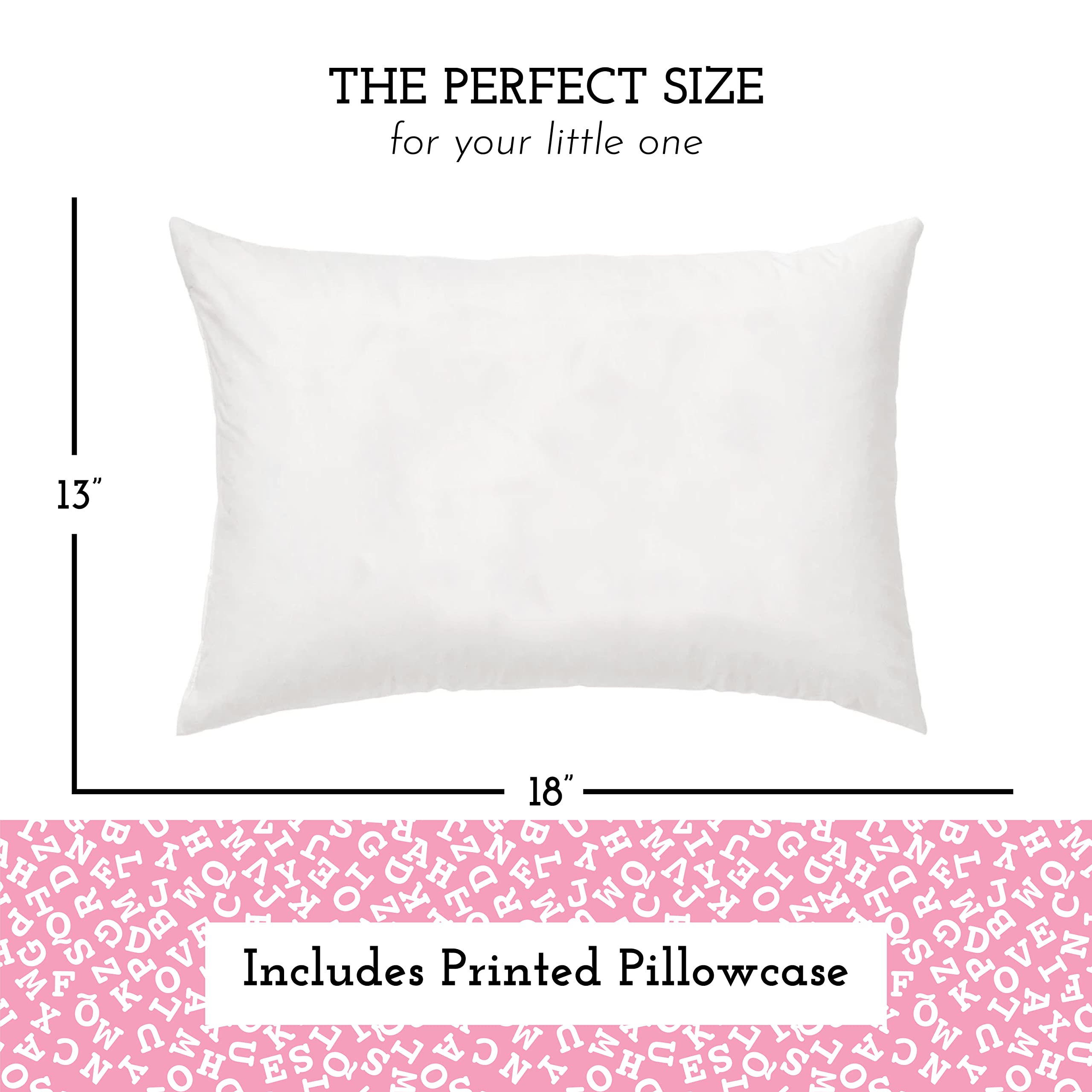 Little Sleepy Head alphabet pink pillowcase fits snugly and washes easily.