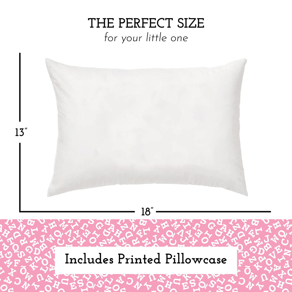 Little Sleepy Head alphabet pink pillowcase fits snugly and washes easily.