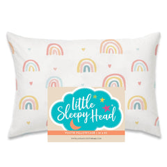 Little Sleepy Head rainbows youth pillowcase 16x22 close-up showcases premium cotton and snug fit.