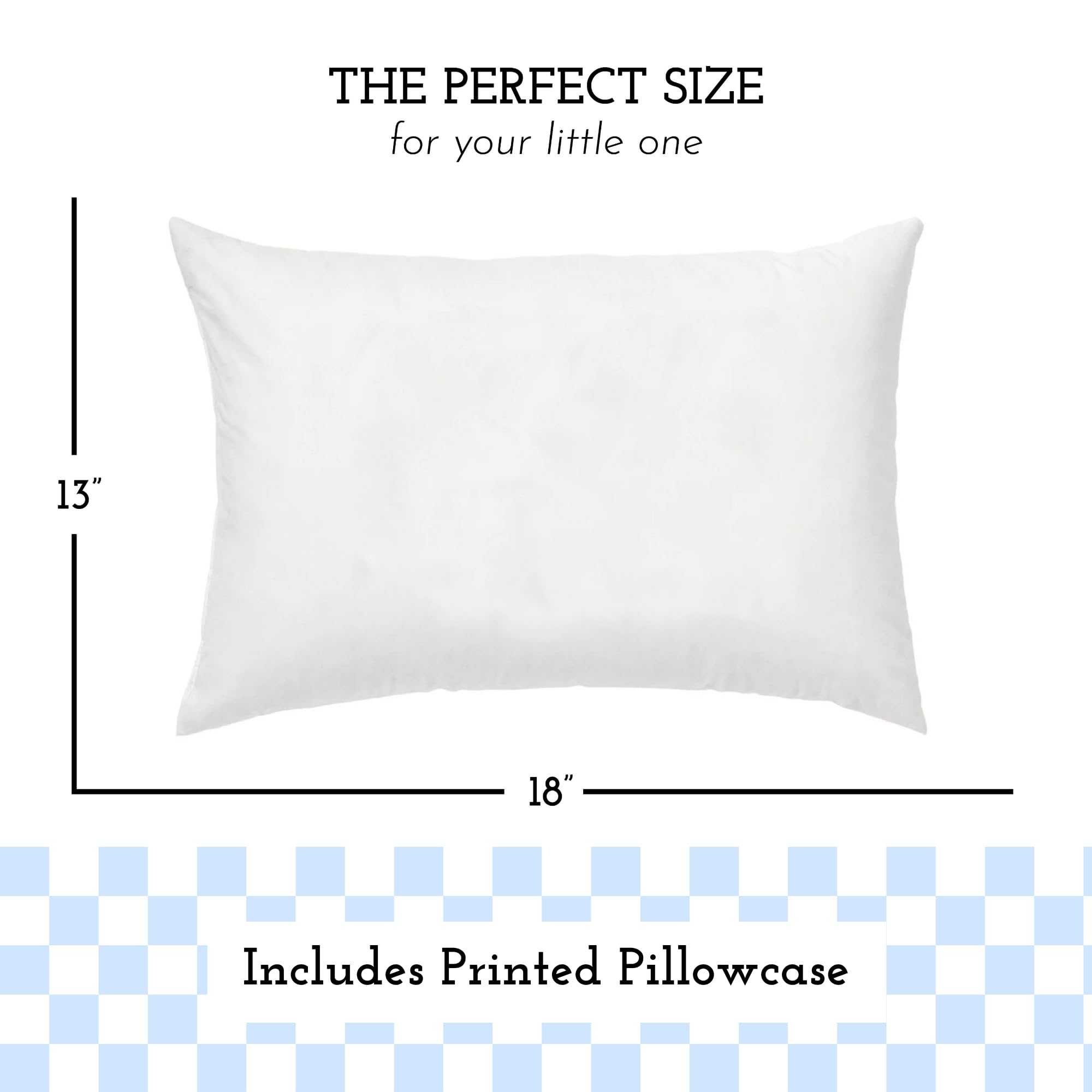 Little Sleepy Head toddler pillowcase in checkers baby blue, snugly fitted for easy washing