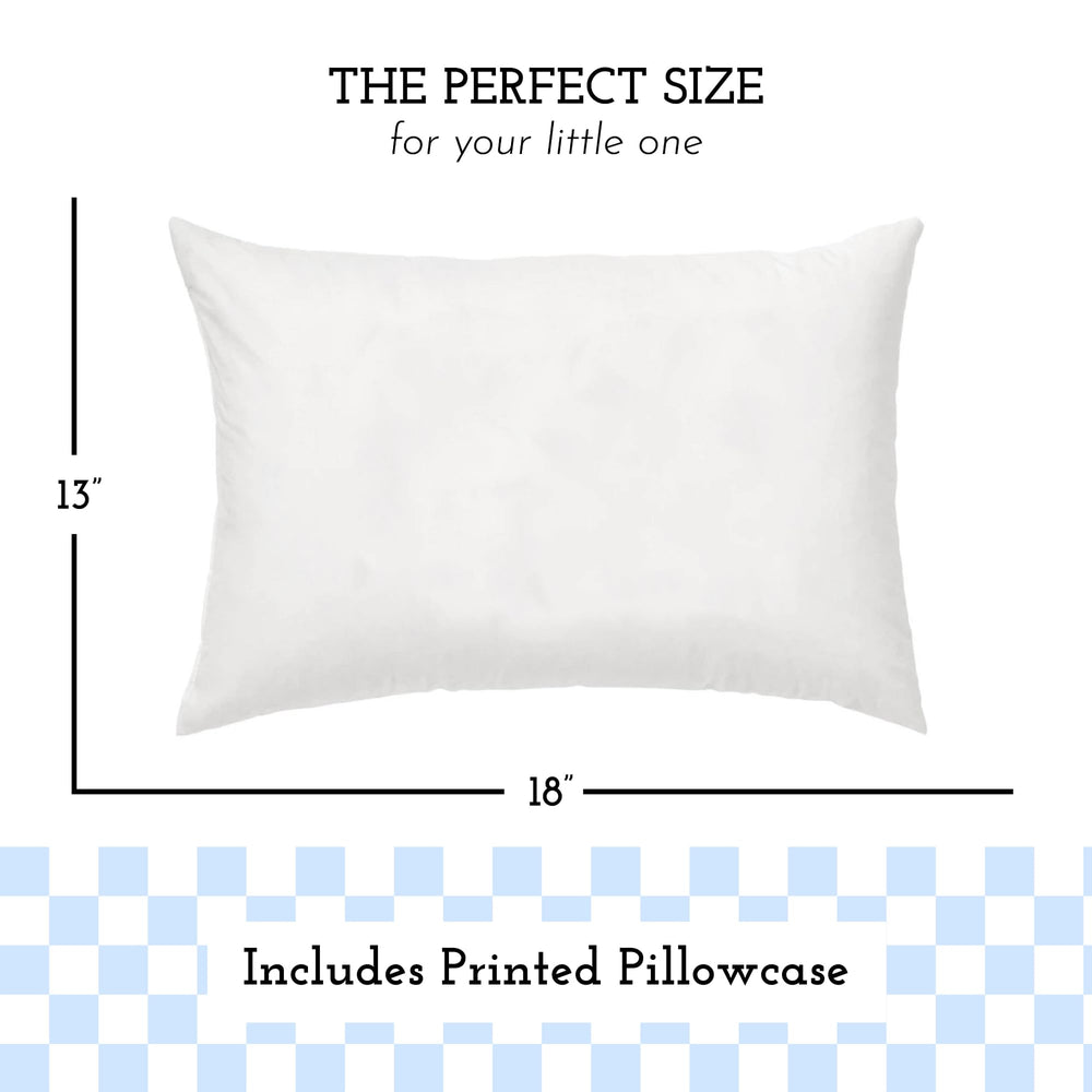 Little Sleepy Head toddler pillowcase in checkers baby blue, snugly fitted for easy washing