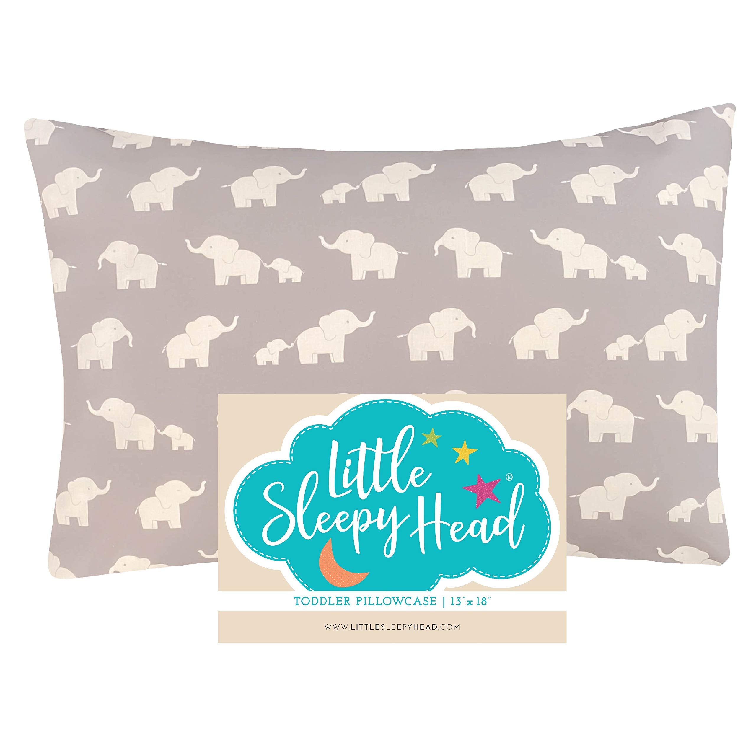 Little Sleepy Head toddler pillowcase Happy Elephants Gray with soft cotton for gentle nights