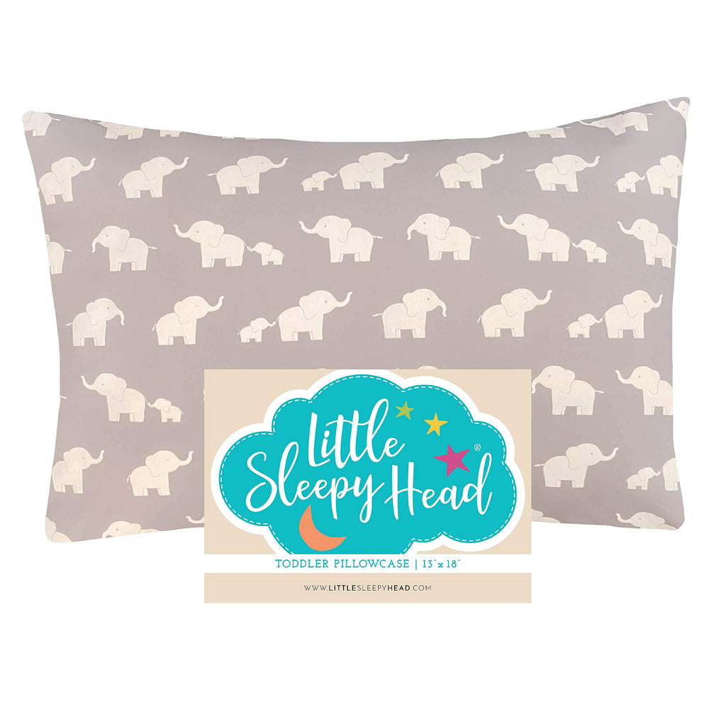 Little Sleepy Head toddler pillowcase Happy Elephants Gray with soft cotton for gentle nights