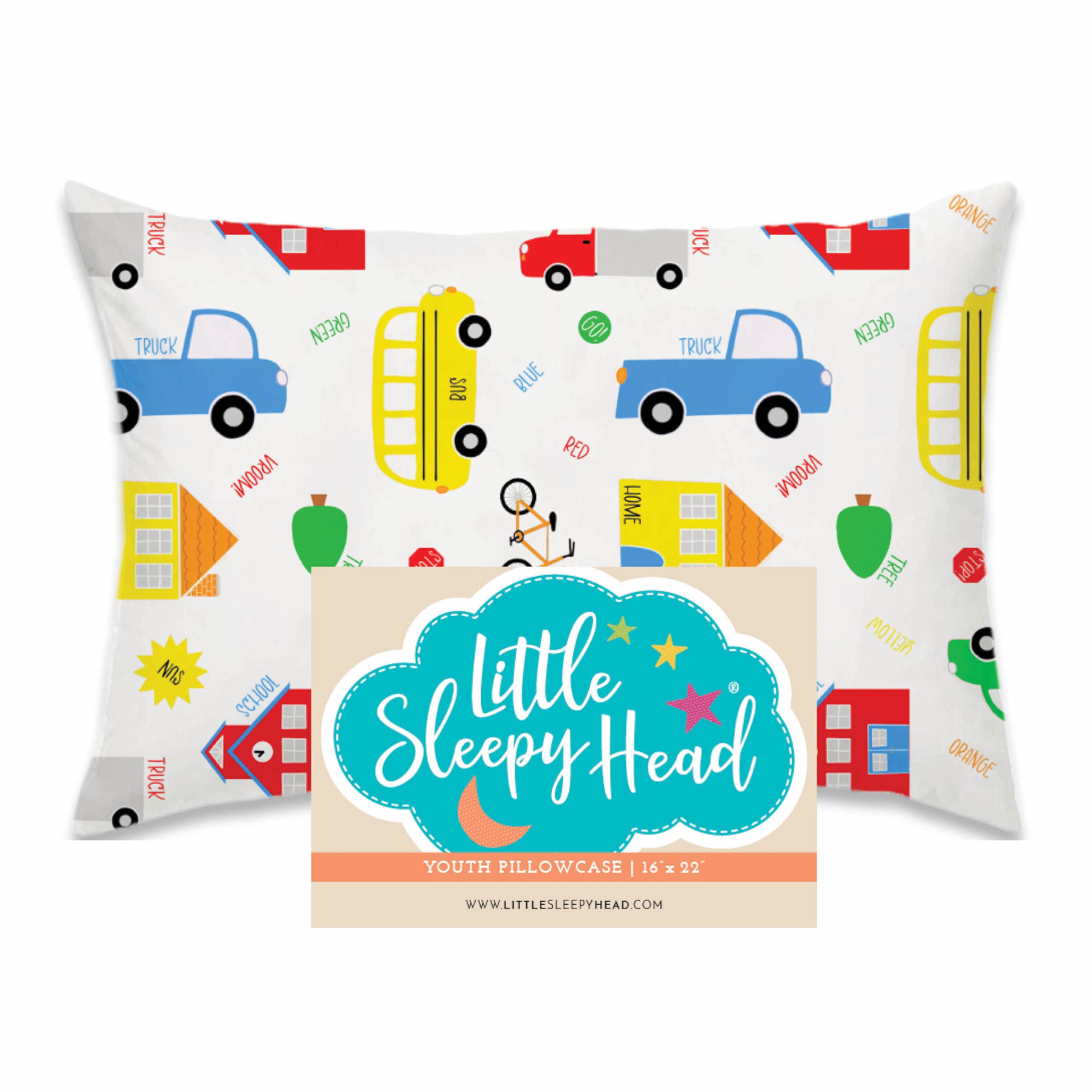 Little Sleepy Head youth pillow case with Trucks and Cars design for cozy sleepovers