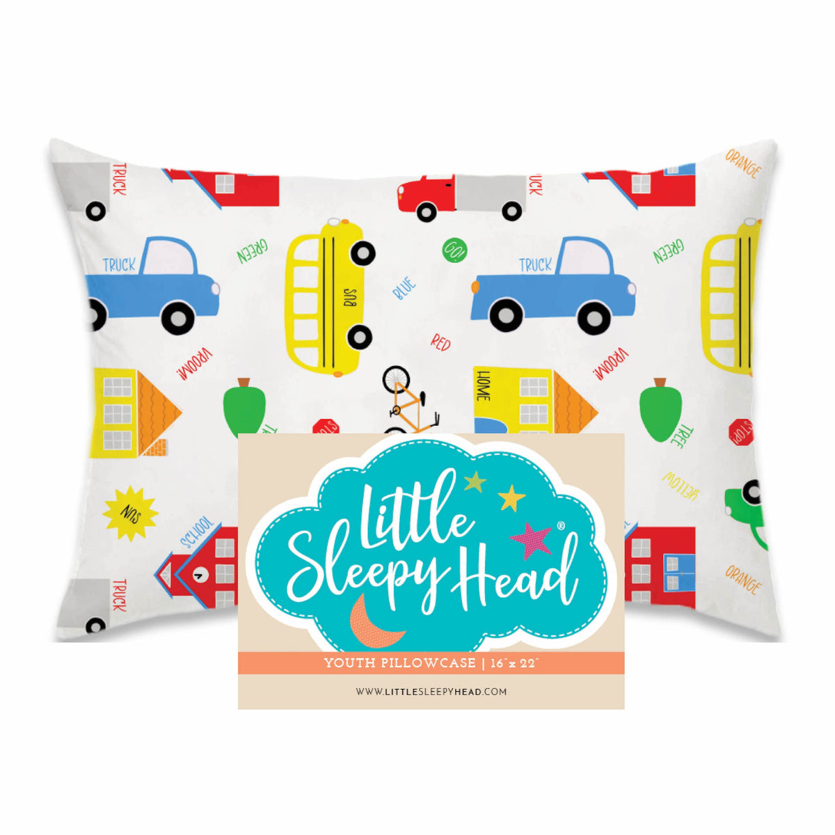 Little Sleepy Head youth pillow case with Trucks and Cars design for cozy sleepovers