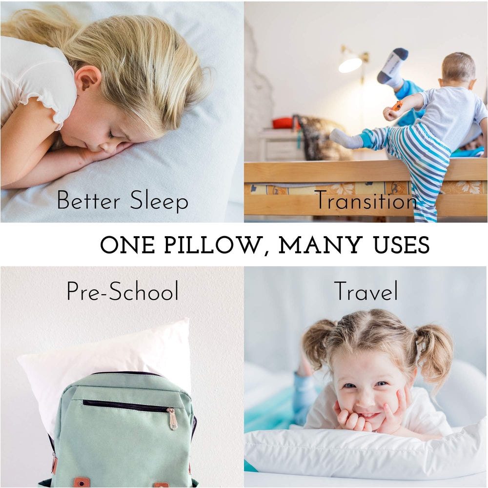 Travel-friendly Little Sleepy Head youth pillow ready for car rides and trips.