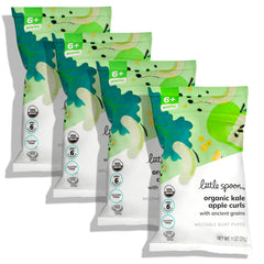 Little Spoon kale-apple meltable puffs pack shot, easy grab-and-go snack for babies