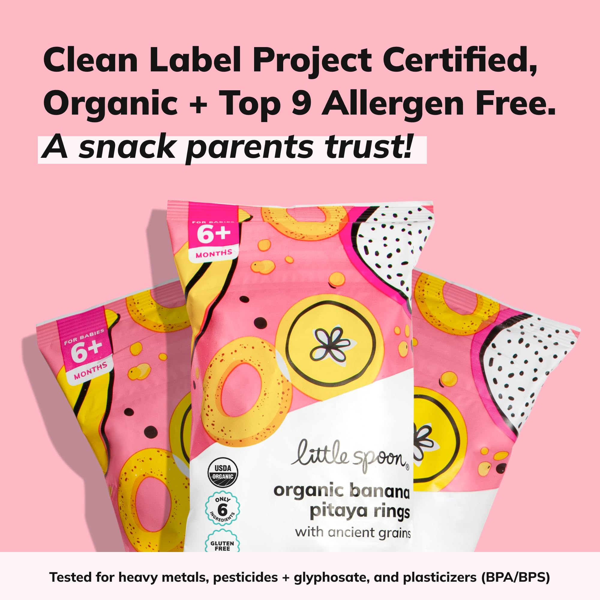 Organic ingredients like quinoa and sorghum featured in Little Spoon puffs.
