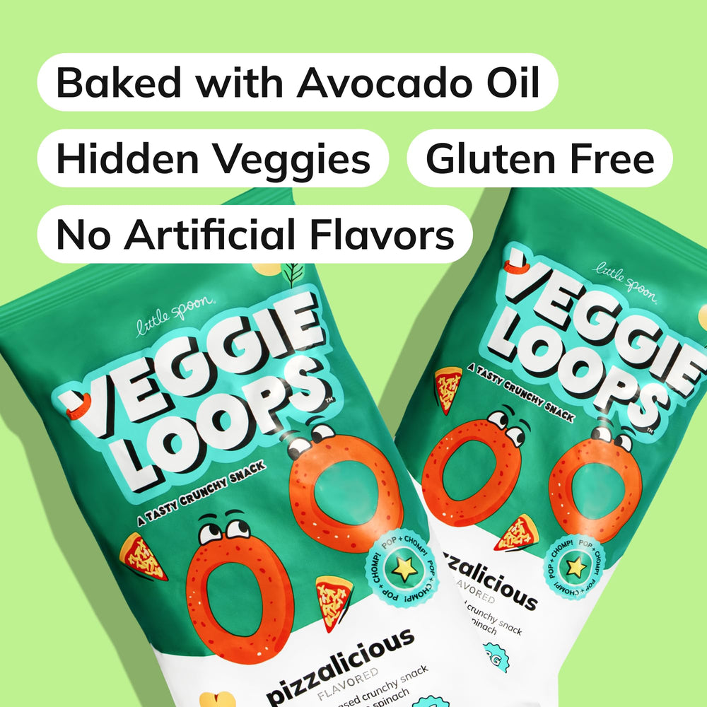 Little Spoon Pizzalicious Veggie Loops ingredients close-up – non-GMO components.