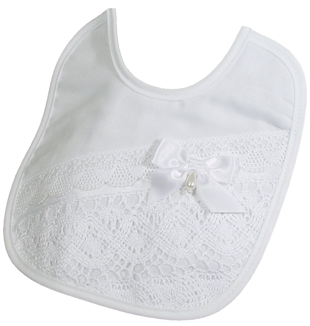 Little Things Mean A Lot girl's cotton bib with cluny trim for gentle everyday protection