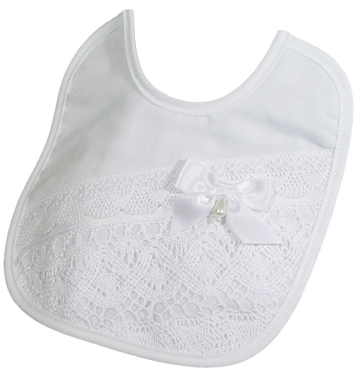 Little Things Mean A Lot girl's cotton bib with cluny trim for gentle everyday protection