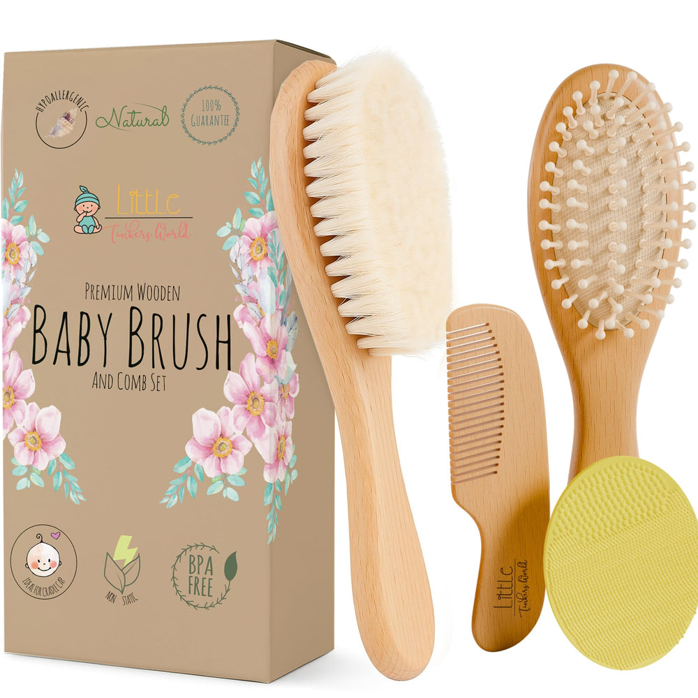 Little Tinkers World baby brush with soft goat hair gliding over delicate hair