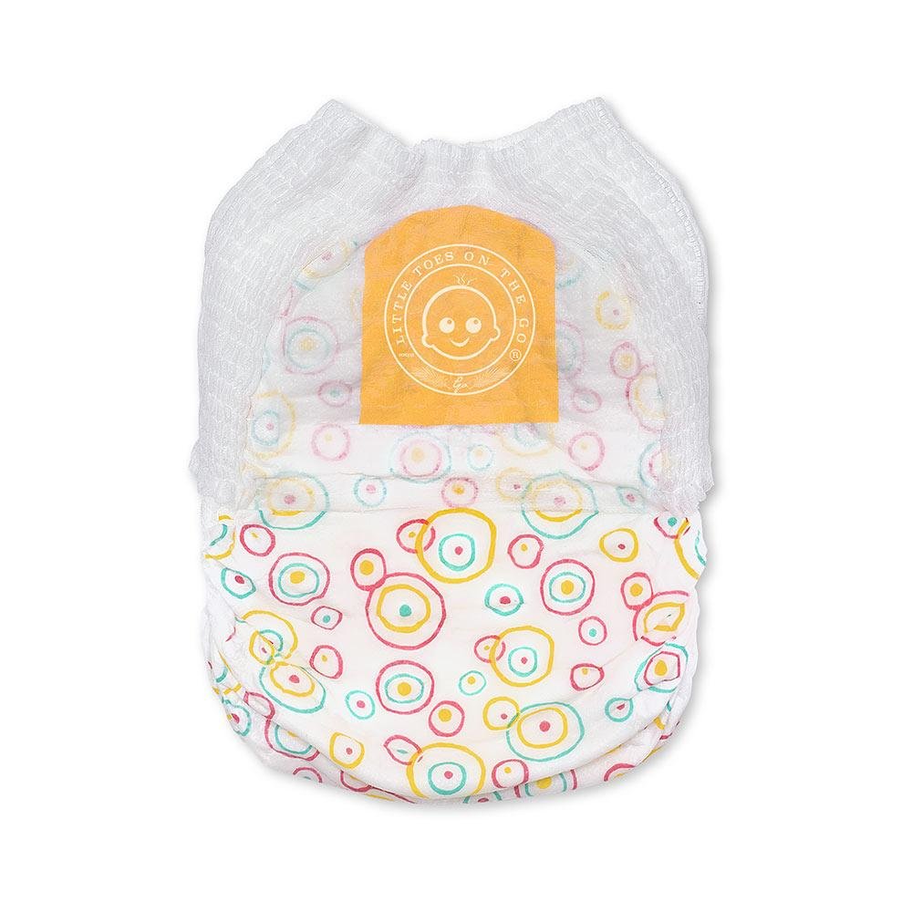Little Toes swim-diaper easy-change focuses on tear away sides for quick diaper changes.