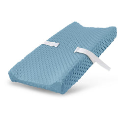 Little Tots Baby changing pad cover in sky blue with breathable Minky dots for extra comfort
