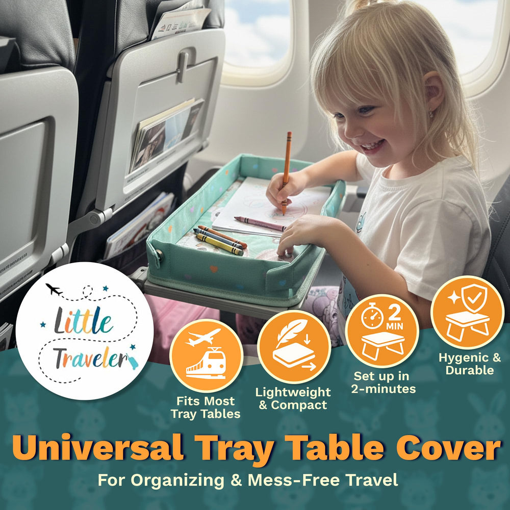 Little Traveler airplane tray cover secure fit with adjustable straps holds items steady
