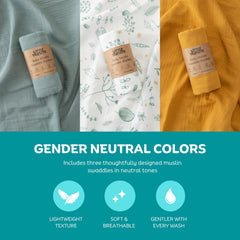 LITTLE TRIPLETS muslin swaddle blankets measure 35x43 inches for versatile baby comfort