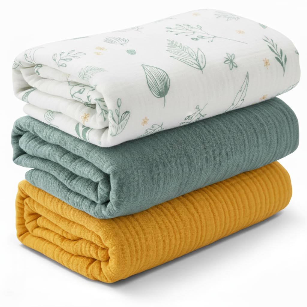 LITTLE TRIPLETS muslin swaddle blankets offer a soft texture for soothing newborn comfort and airflow