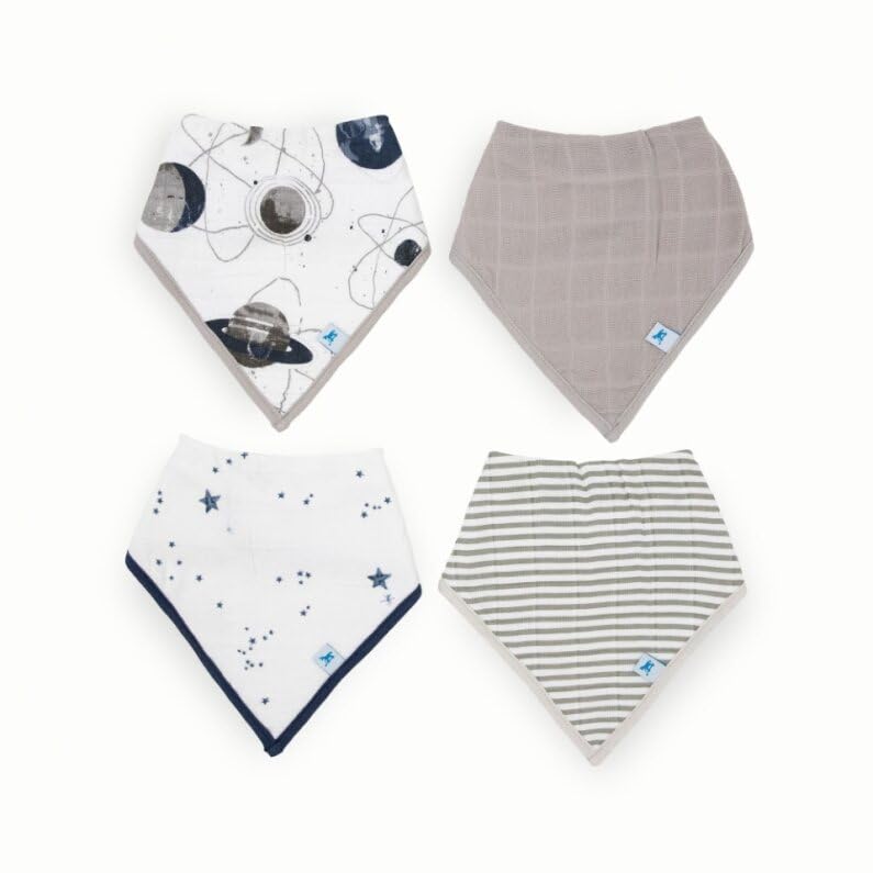 Little Unicorn Baby Bandana Bib Planetary, front view, keeps outfits dry for droolers.