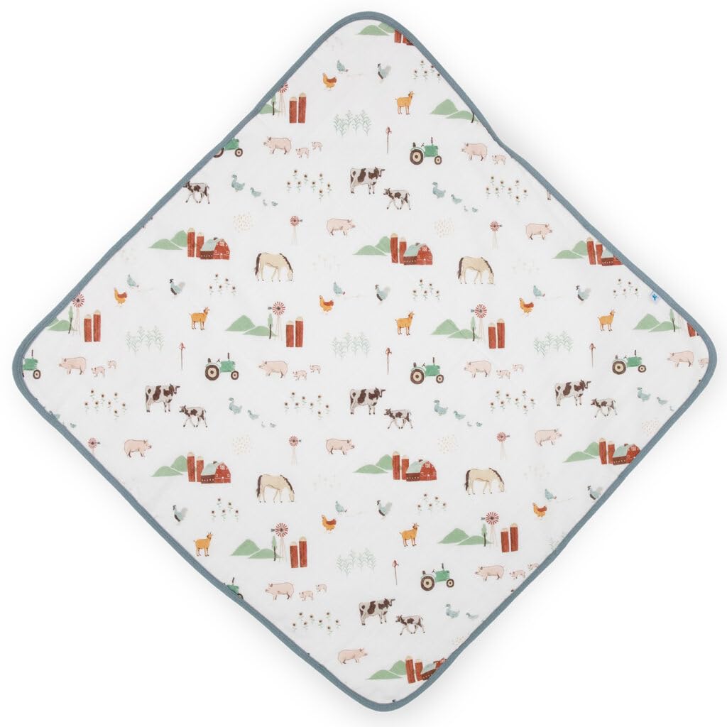 Little Unicorn baby-wrapping hooded towel provides secure wrapping after bath