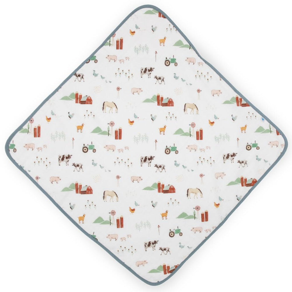 Little Unicorn baby-wrapping hooded towel provides secure wrapping after bath
