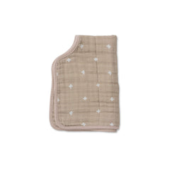 Little Unicorn burp cloth taupe cross full view highlighting ultra-absorbent design