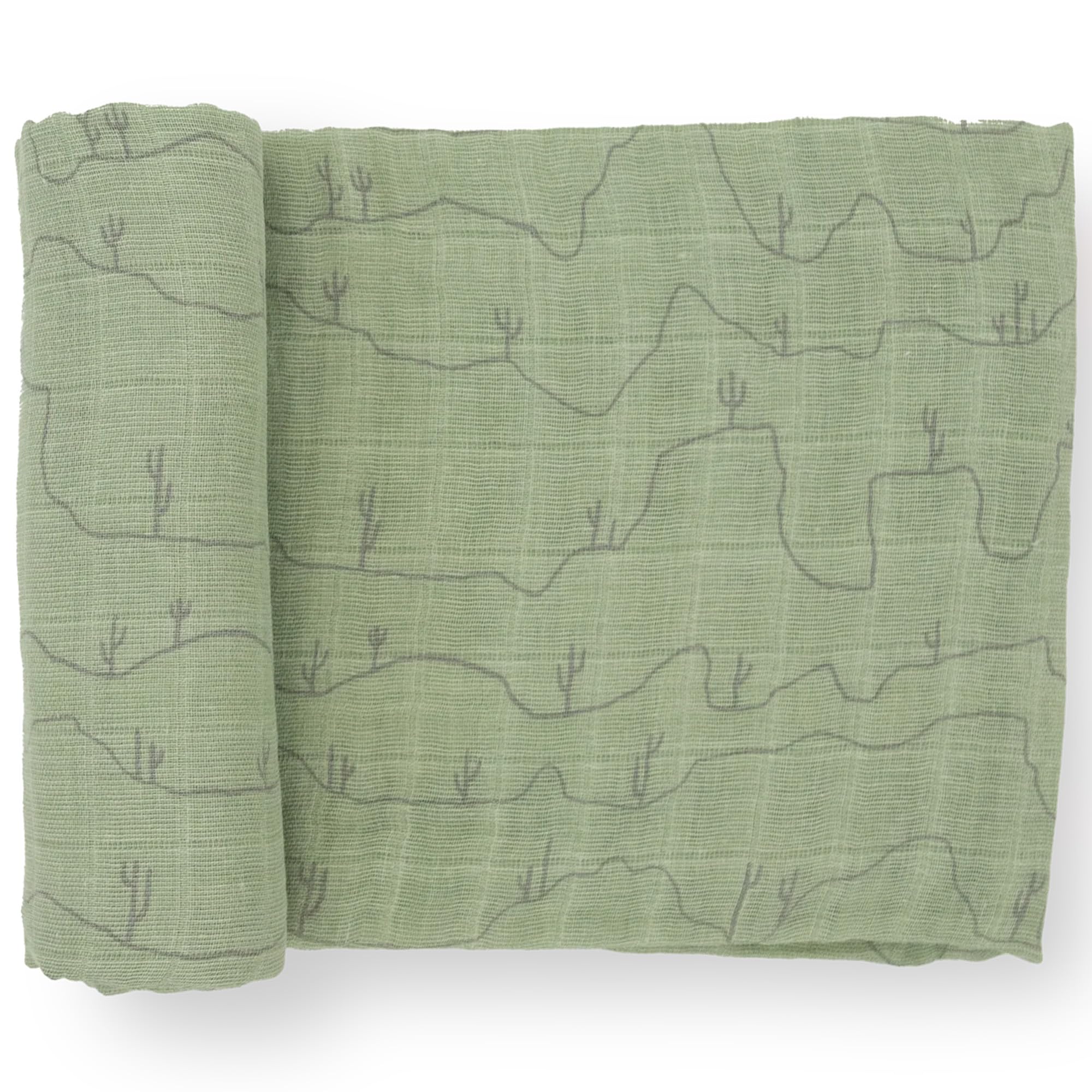 Little Unicorn Cactus Lines swaddle closeup shows soft cotton fabric for a gentle wrap