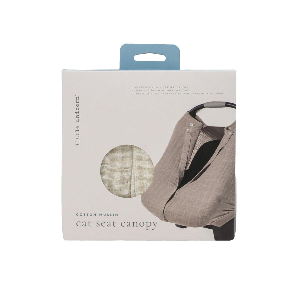 Little Unicorn universal-fit car seat canopy designed for most infant seats and airflow.
