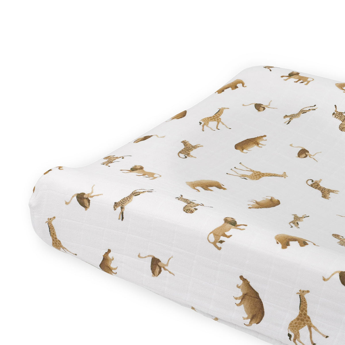 Little Unicorn changing pad cover in Animal Crackers pattern, soft muslin fabric for baby comfort and easy care