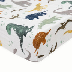Little Unicorn Dino Friends cover, breathable muslin keeps baby comfy during diaper changes
