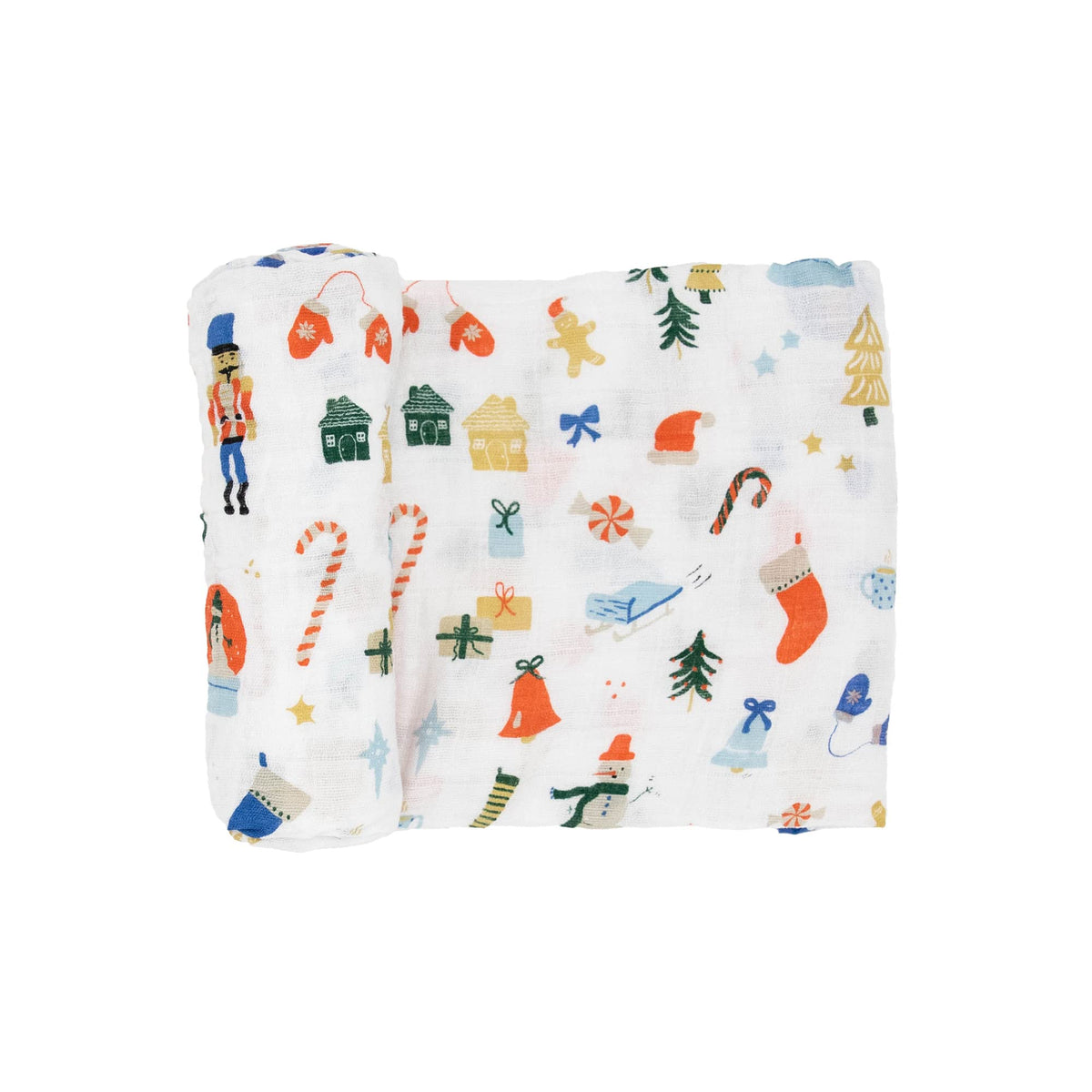 Little Unicorn Christmas Time swaddle close-up shows soft, breathable cotton muslin.