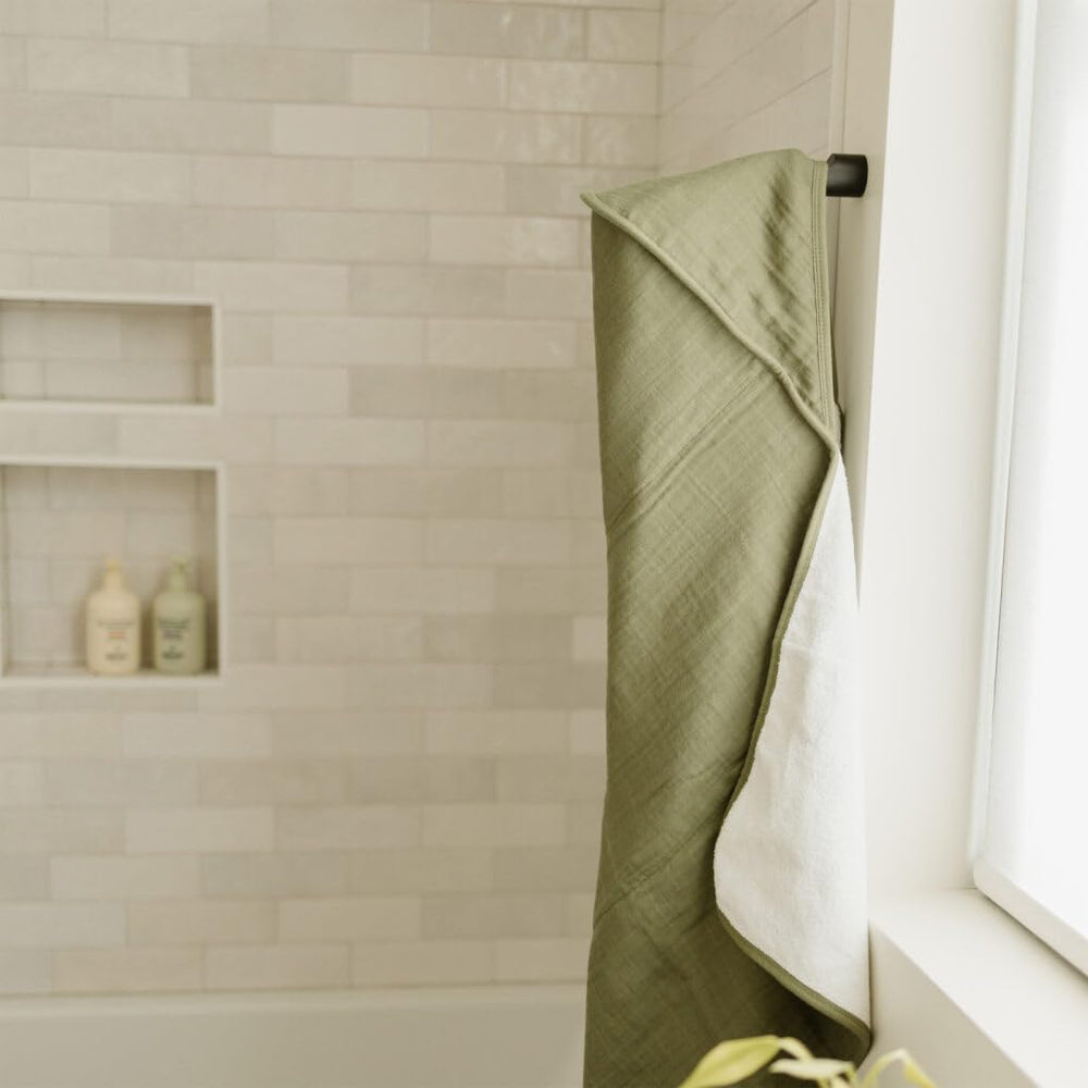 Little Unicorn Fern hooded towel stitched edges highlight durable construction