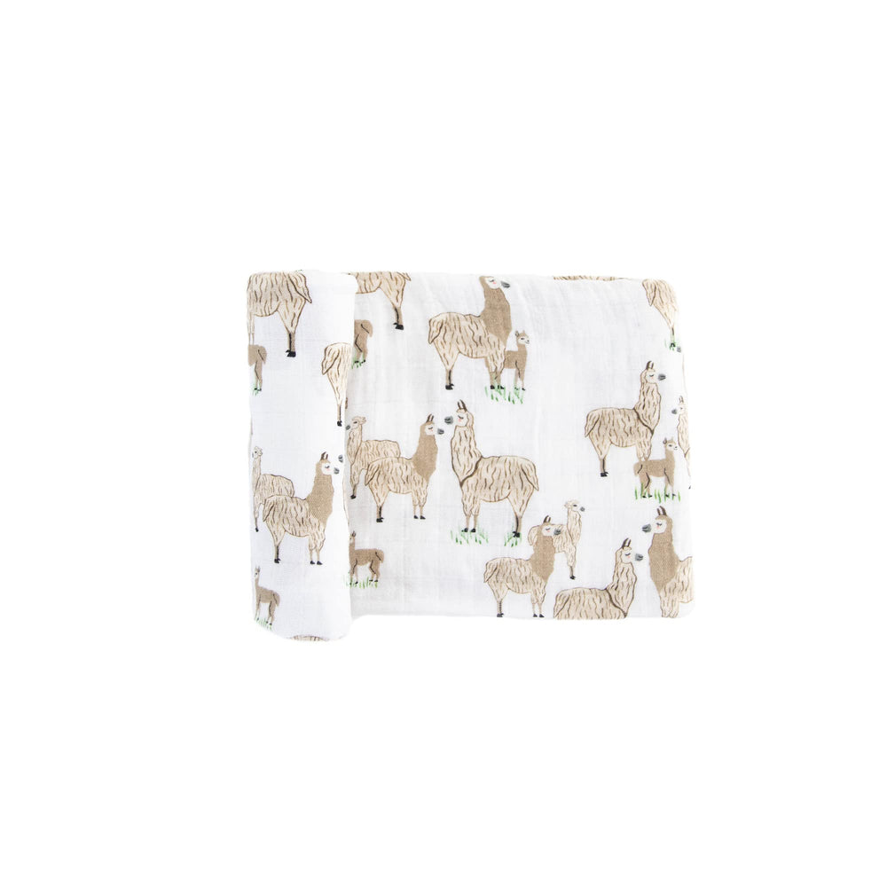 Little Unicorn llama lullaby swaddle provides cozy swaddling with breathable fabric.