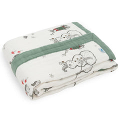 Little Unicorn four-layer muslin quilt — breathable warmth for day and night.
