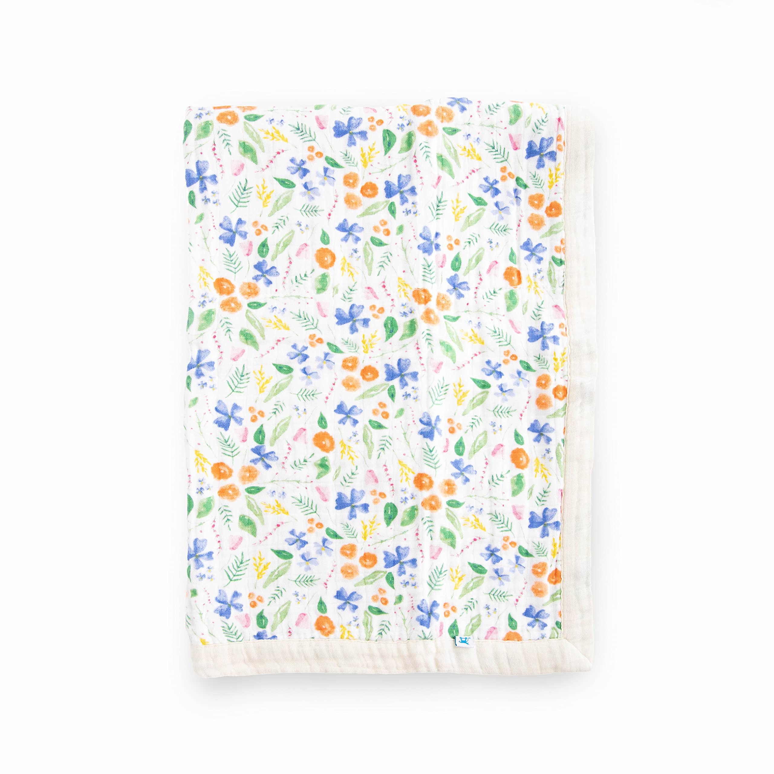 Little Unicorn Mountain Bloom quilt closeup; ultra-soft muslin for cozy newborn cuddles.