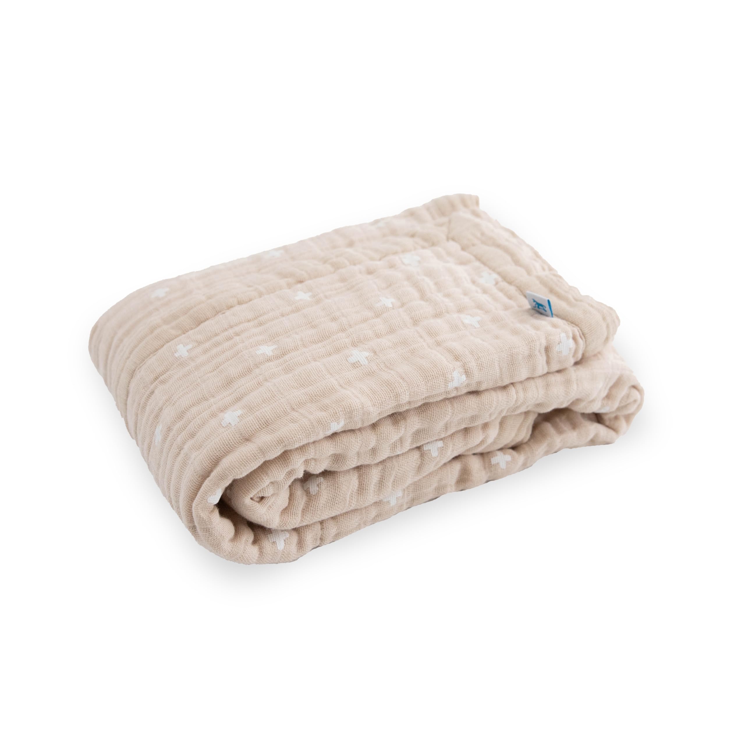 Little Unicorn quilt muslin detail, 4-layer breathable fabric for gentle warmth.