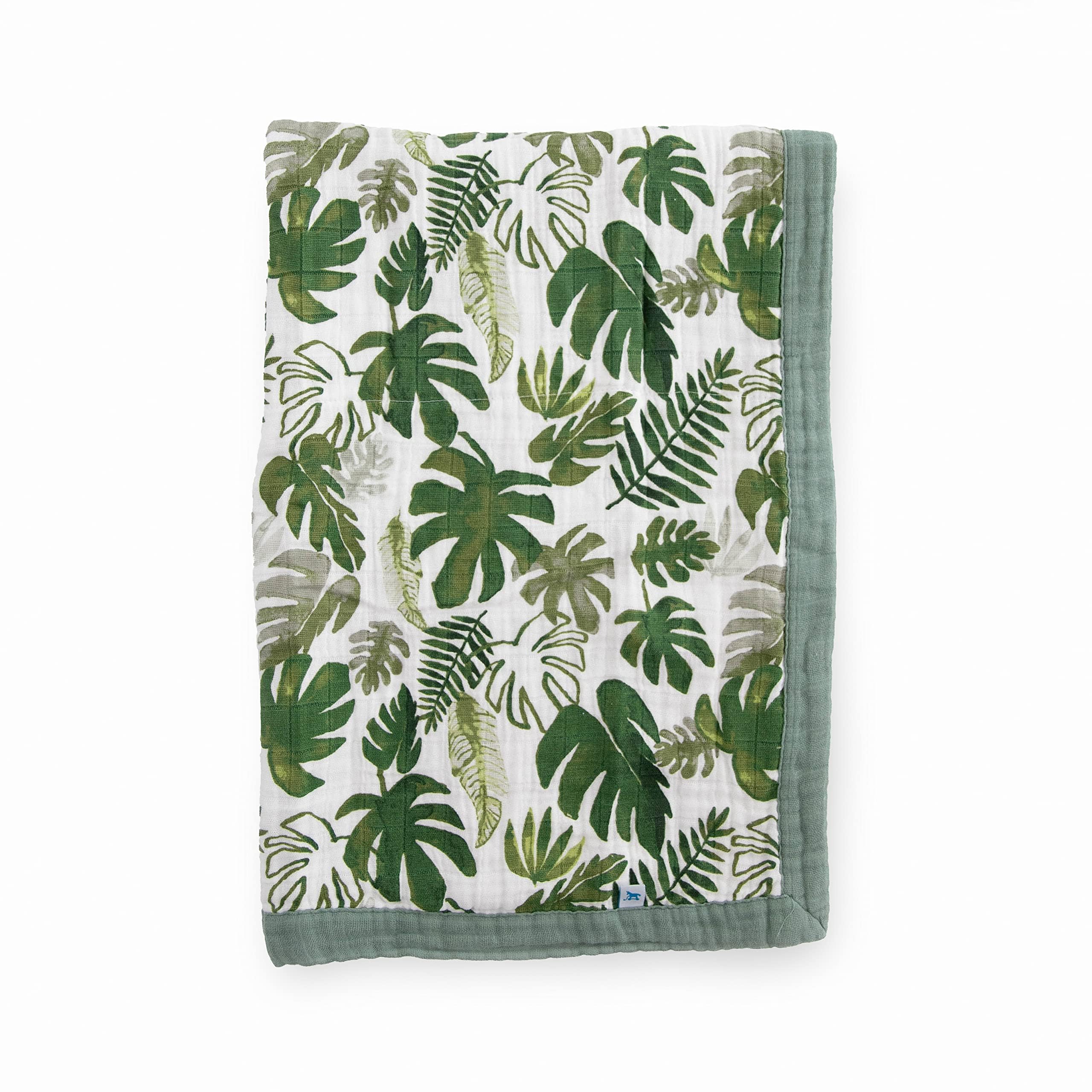 Little Unicorn newborn receiving quilt tropical leaf softness for cozy on-the-go cuddles.