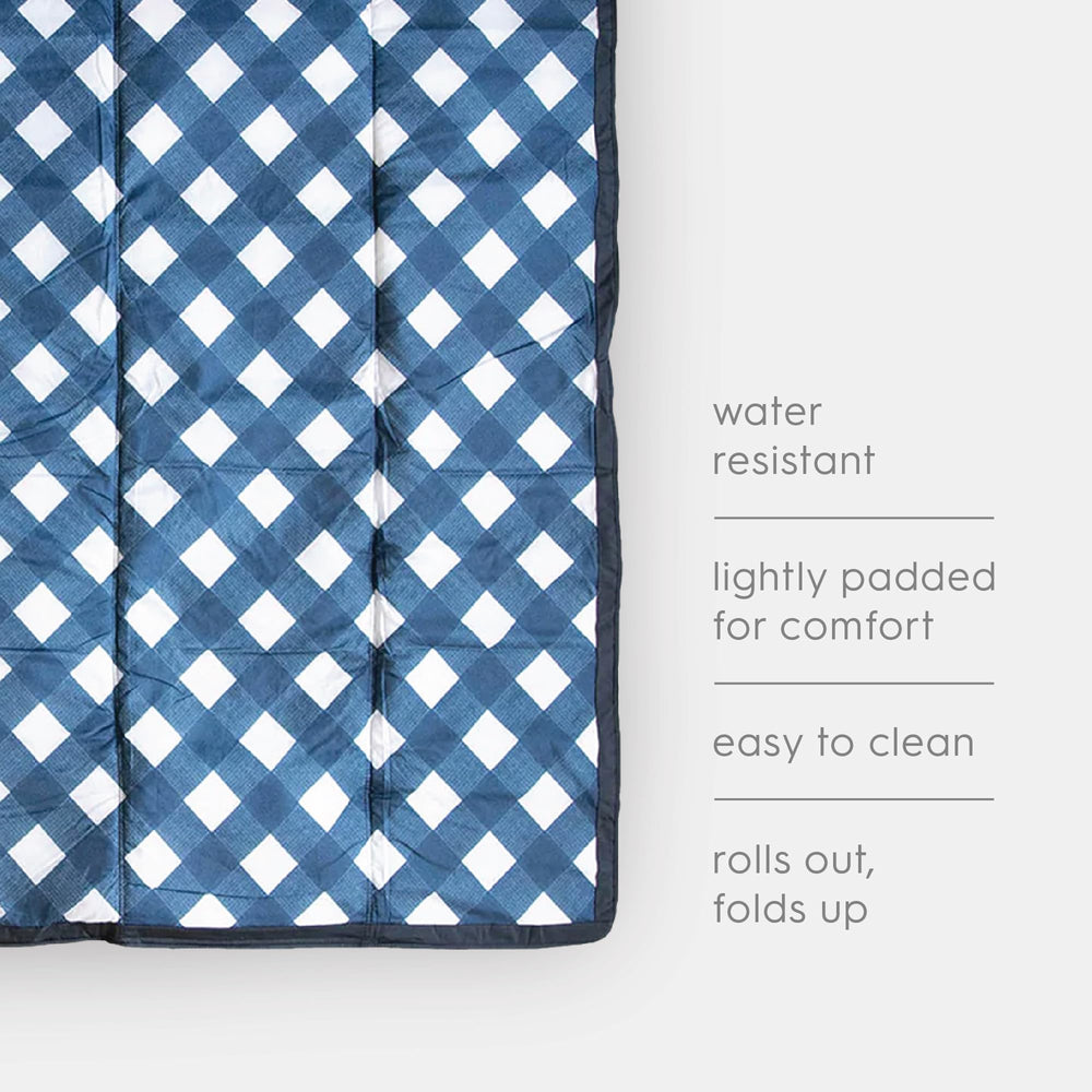Little Unicorn navy plaid blanket fits outdoor parks and beaches