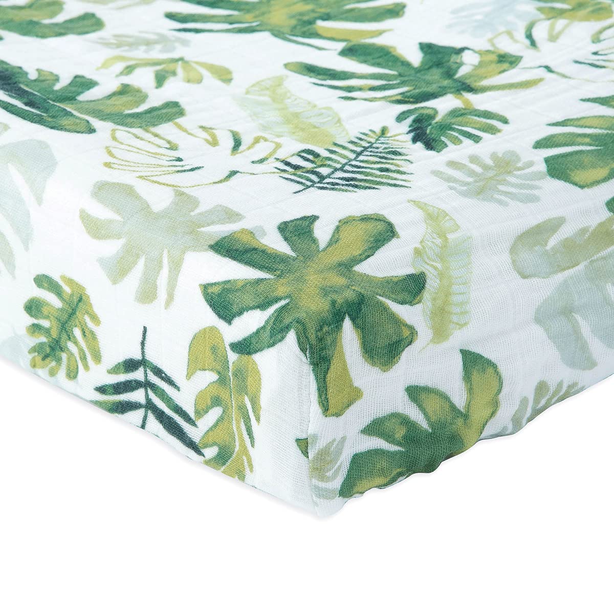 Little Unicorn premium changing pad cover tropical leaf pattern highlights breathable fabric for comfortable skin