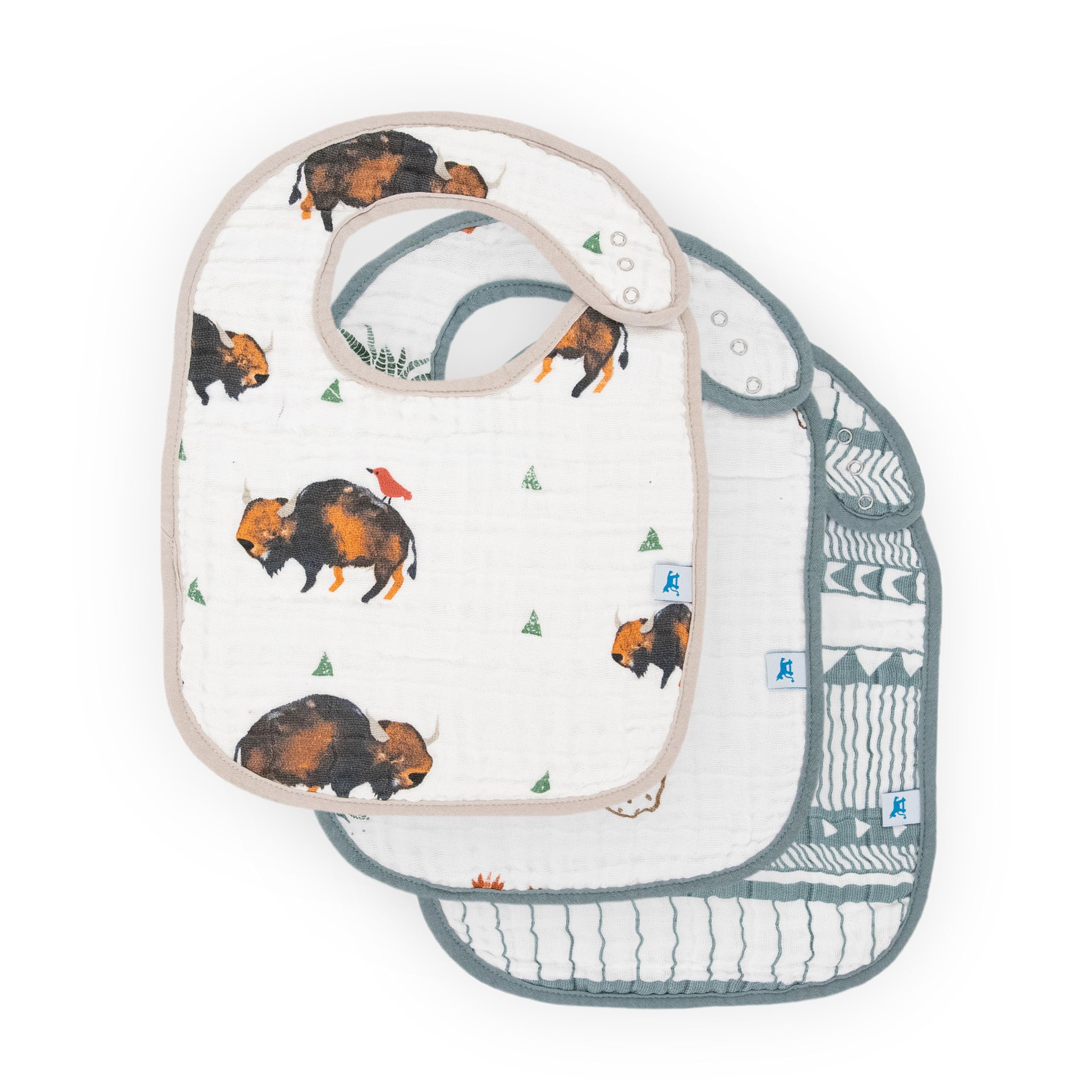 Little Unicorn Premium Classic Bib 3-pack close-up showing soft cotton muslin for gentle skin.
