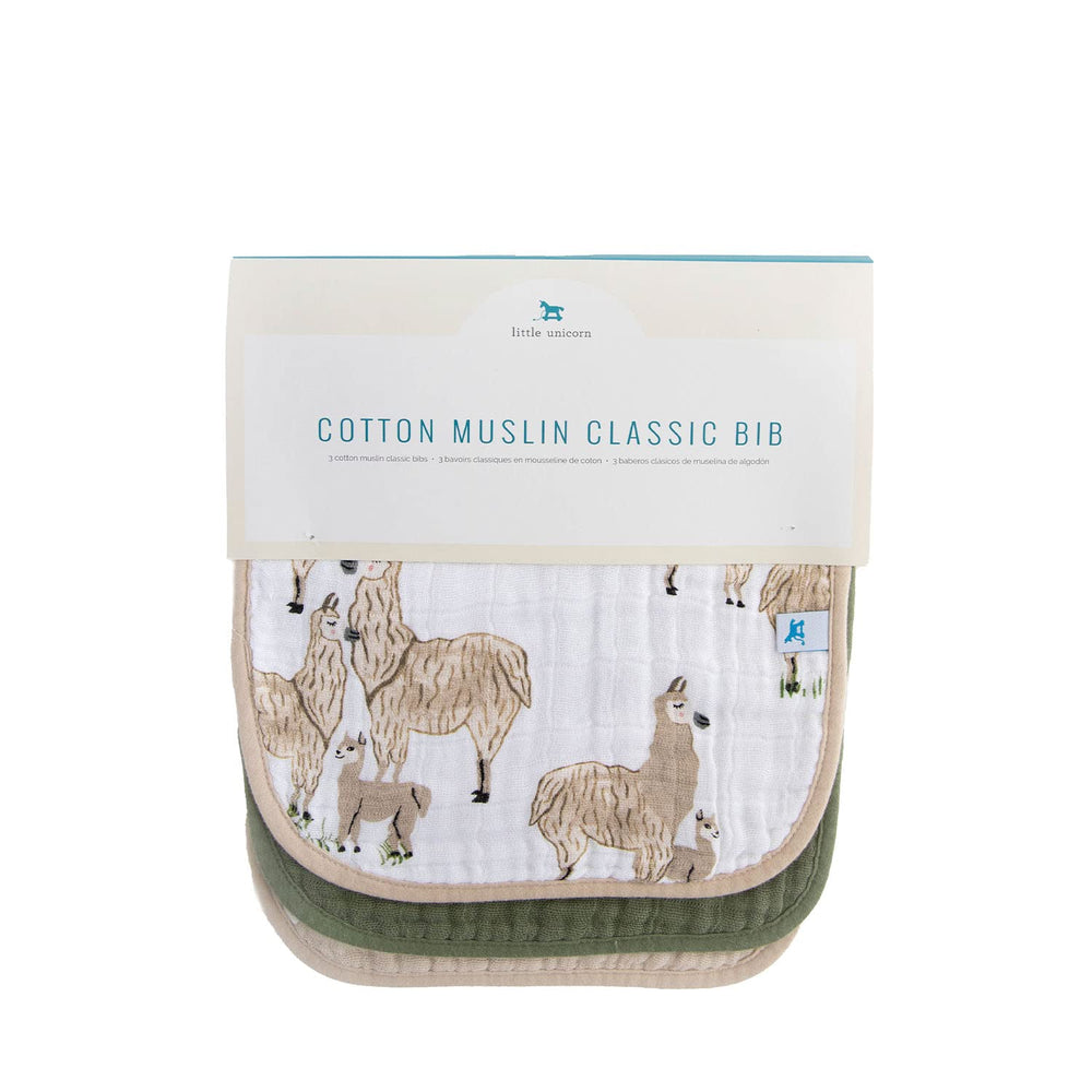 Soft cotton muslin triple-layer bib for drool and spills, Little Unicorn