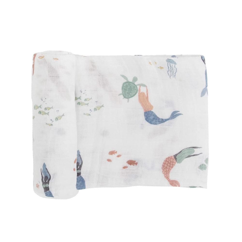 Little Unicorn premium cotton swaddle mermaids design for breathable, cozy swaddling