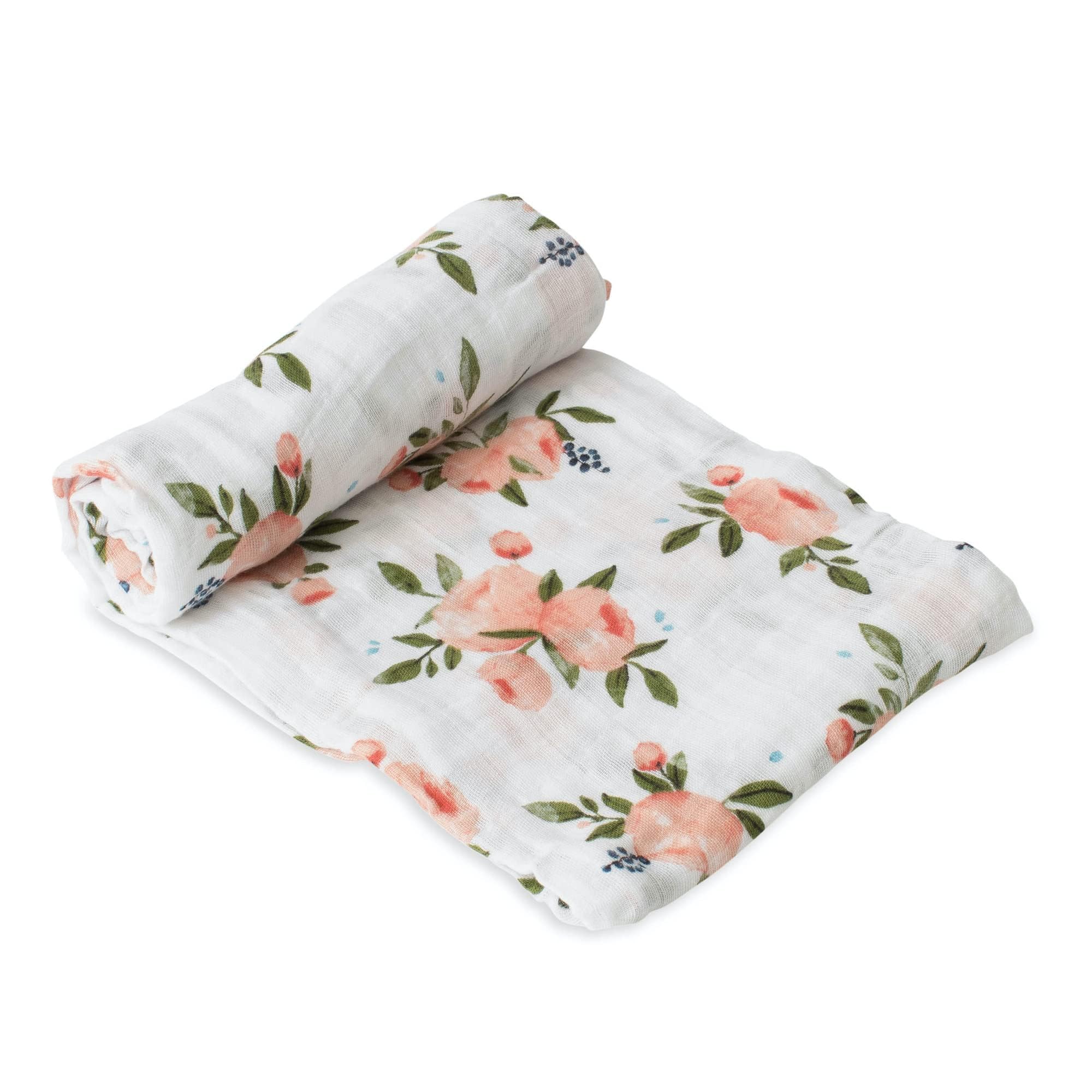 Little Unicorn premium cotton swaddle with watercolor roses offers a soft, breathable wrap for baby